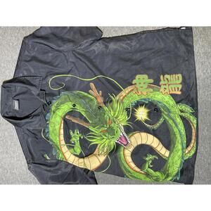 Vintage Dragon Ball Z Men's Black Shenron Graphic Button-Up Shirt - Size Small